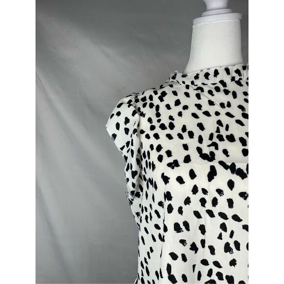 Women’s Spotted Ruffle Sleeve High Neck Sleeveless Top Medium - Picture 2 of 8